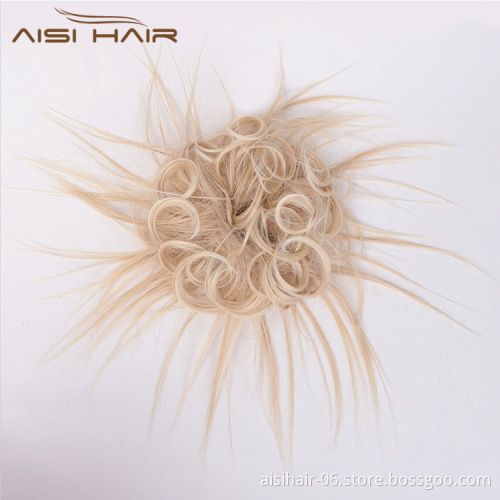 Aisi Hair Synthetic Donut Blonde Chignon Curly Bun Pad Chignon Elastic Band Ribbon Ponytail Rope Rubber Hair Extension For Women